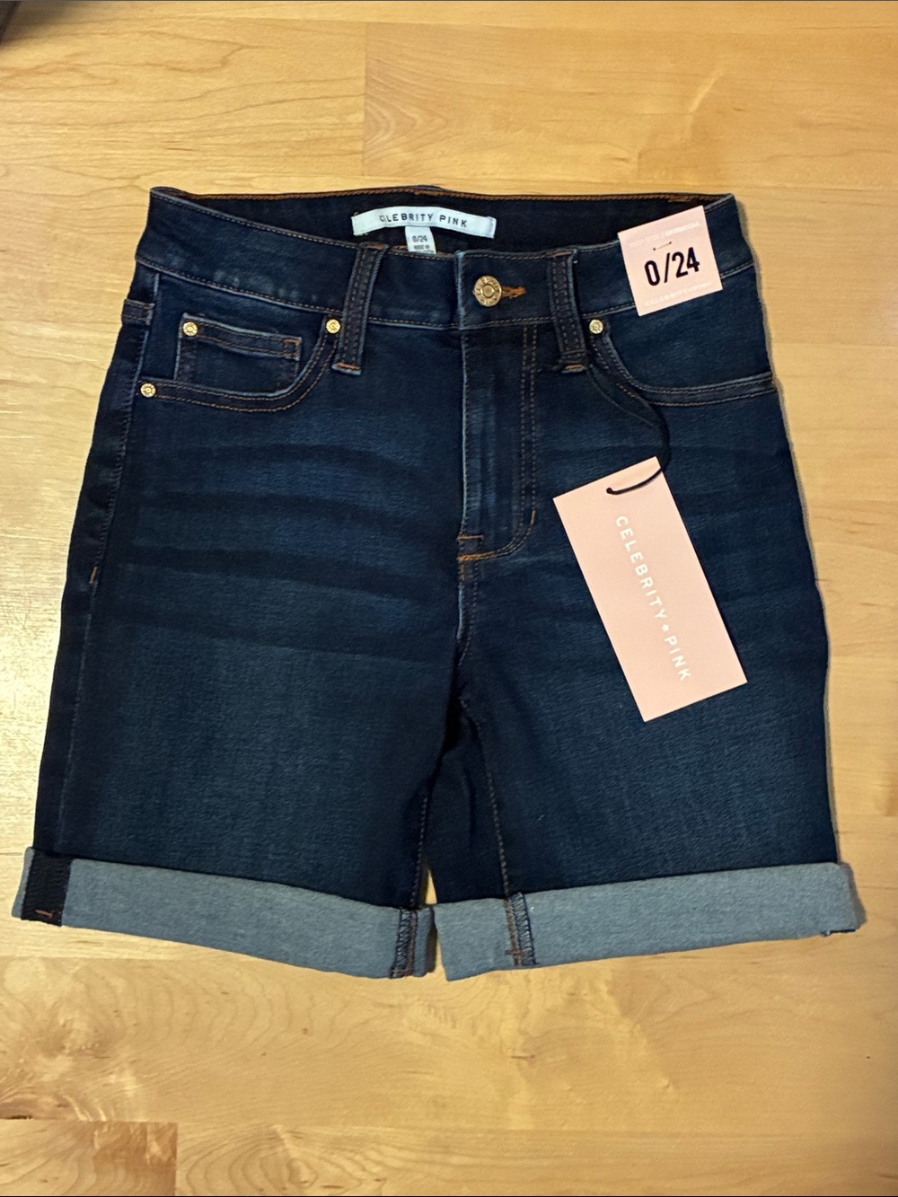 Celebrity Pink Dark Blue Cuffed Denim Shorts